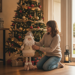 Mujer chilena decorando entrada con Pascuero dorado extensible 65cm