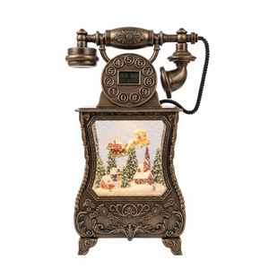 Lampara navideña telefono antiguo bronce villa navidad agua glitter LED vista frontal