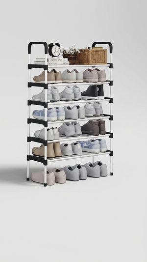 Zapatero organizador 7 niveles metal ABS blanco negro vista frontal