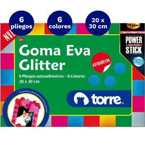 Carpeta Con Goma Eva Glitter Adhesiva 6 Colores 6 Laminas Torre